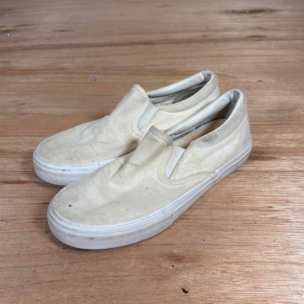 No Boundaries Mens 7.5 Off White Canvas Slip On Sneakers Memory Foam Shoes